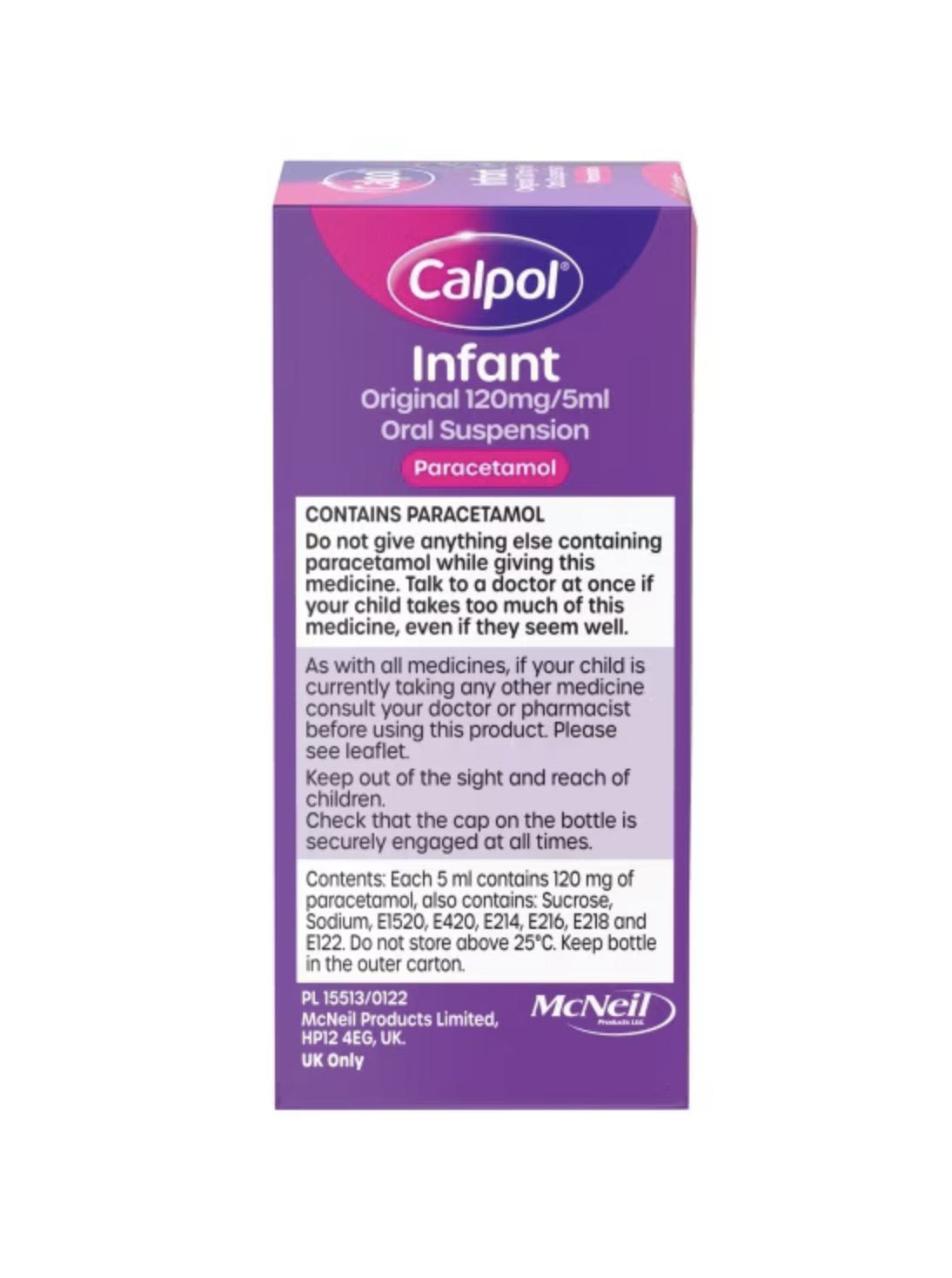 Calpol Original 100ml side packaging details