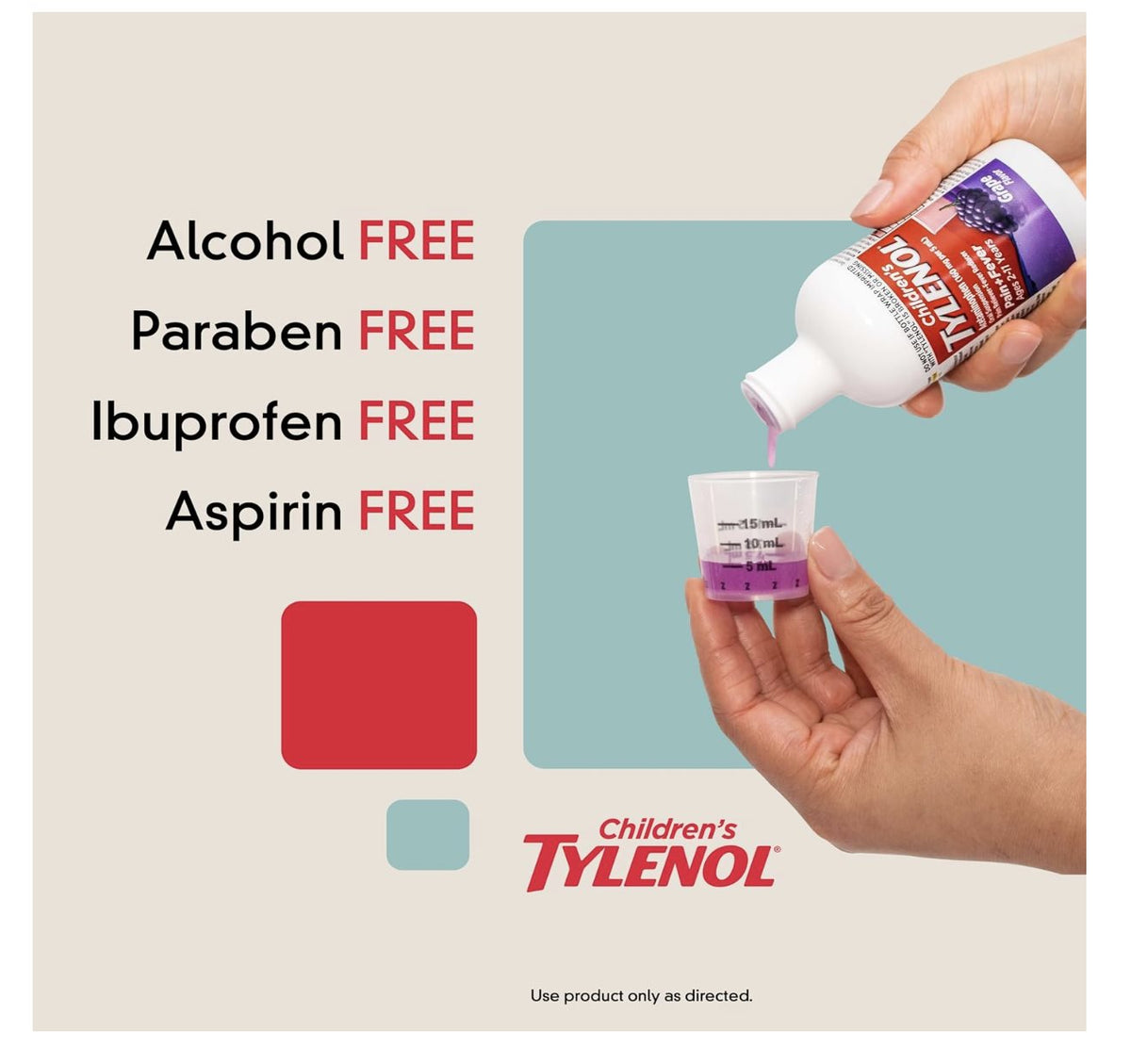 Children's Tylenol oral suspension – product information graphic