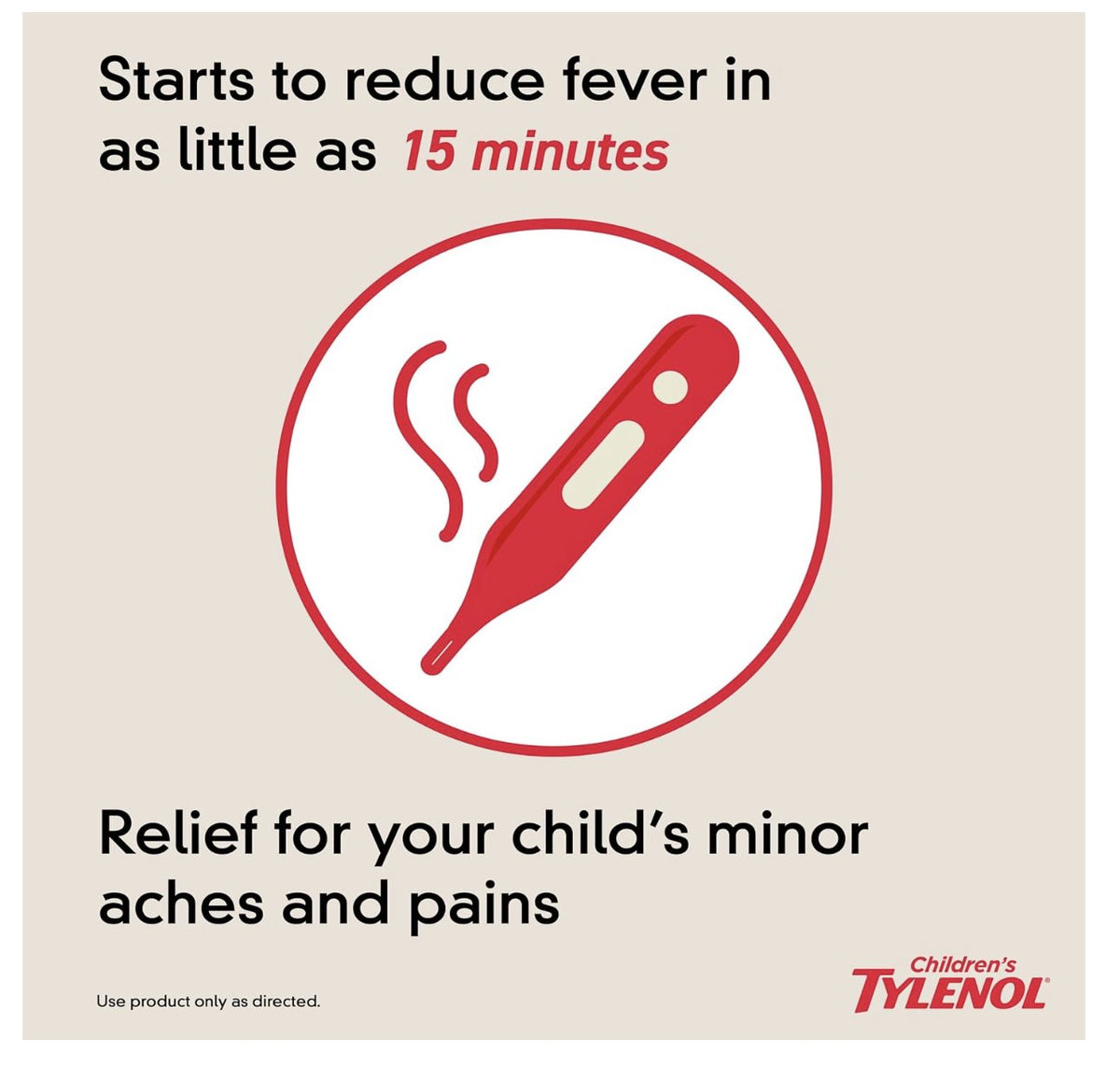 Children's Tylenol – fever and pain product information graphic