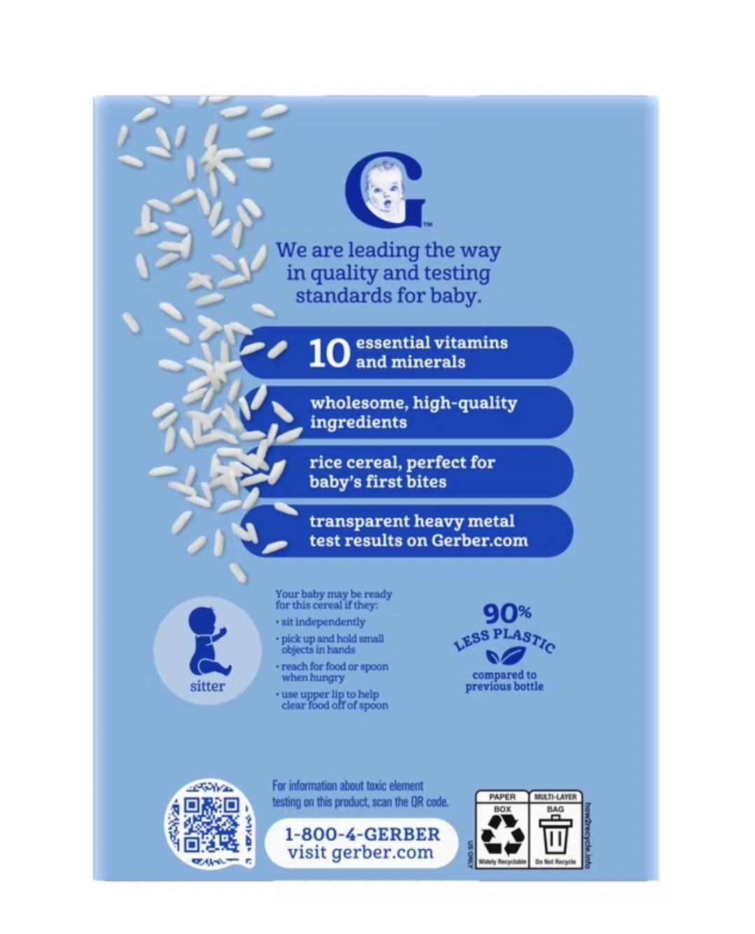 Gerber rice baby cereal – back label