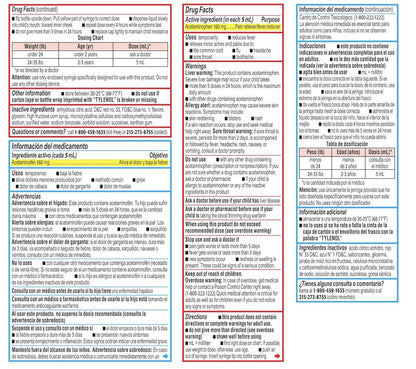 Infants' Tylenol oral suspension – Drug Facts panel