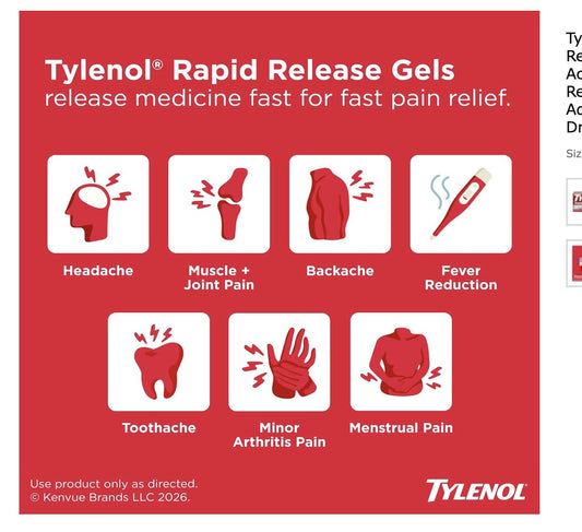 Tylenol Extra Strength Rapid Release Gels – symptom information graphic