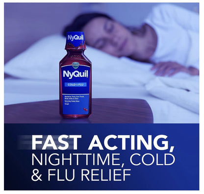 Vicks NyQuil Severe – nighttime cold and flu product information graphic